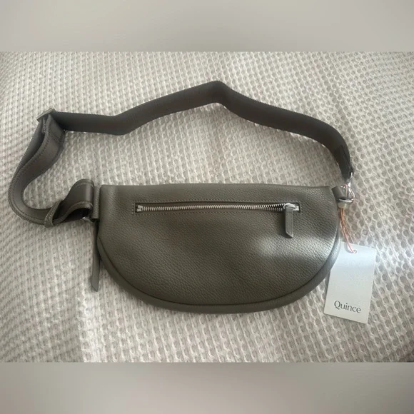 Quince Italian Pebbled Leather Sling Bag Grey - Picture 9 of 10